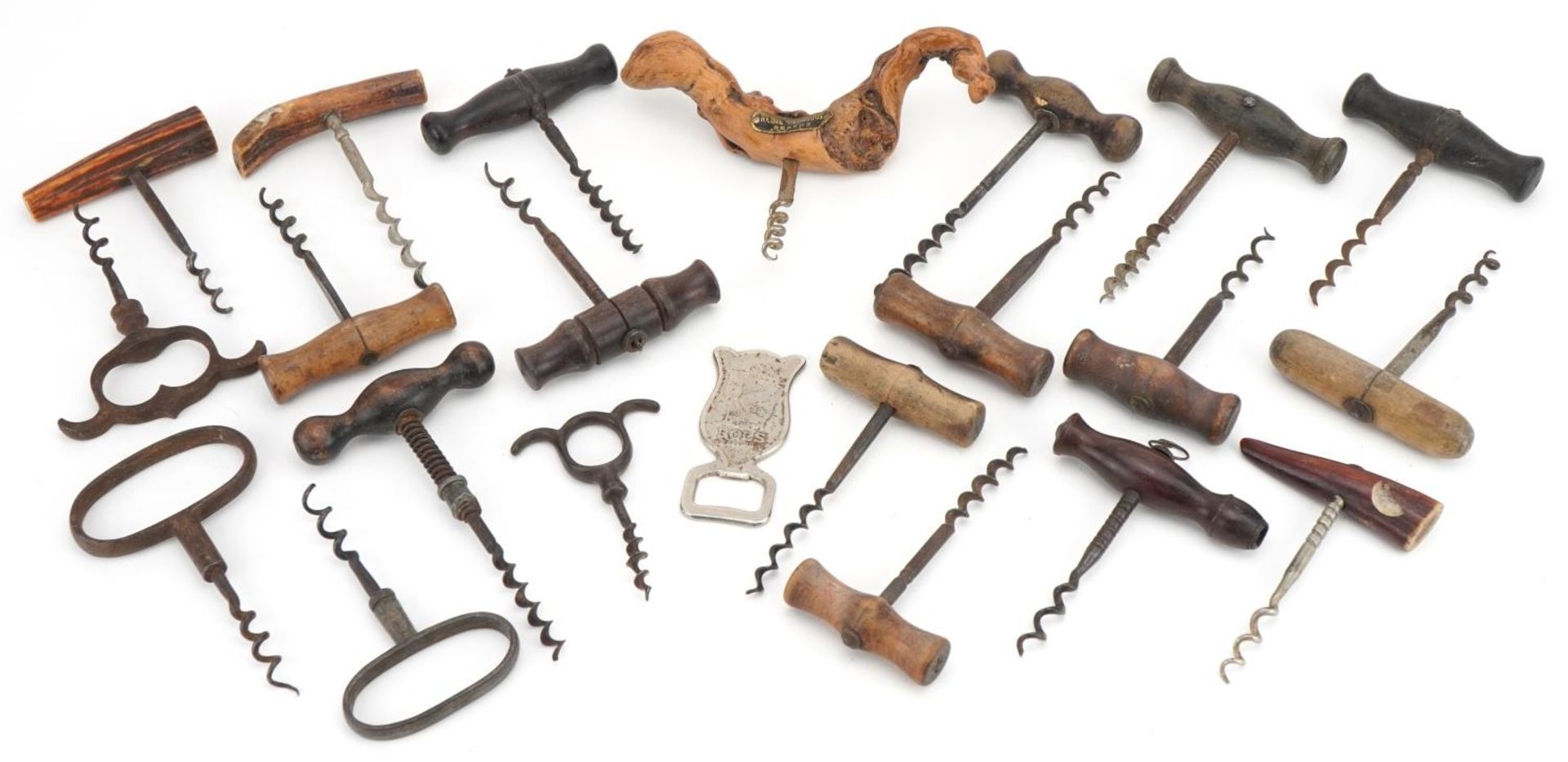 19th century and later corkscrews including two with rosewood handles, the largest 13.5cm high