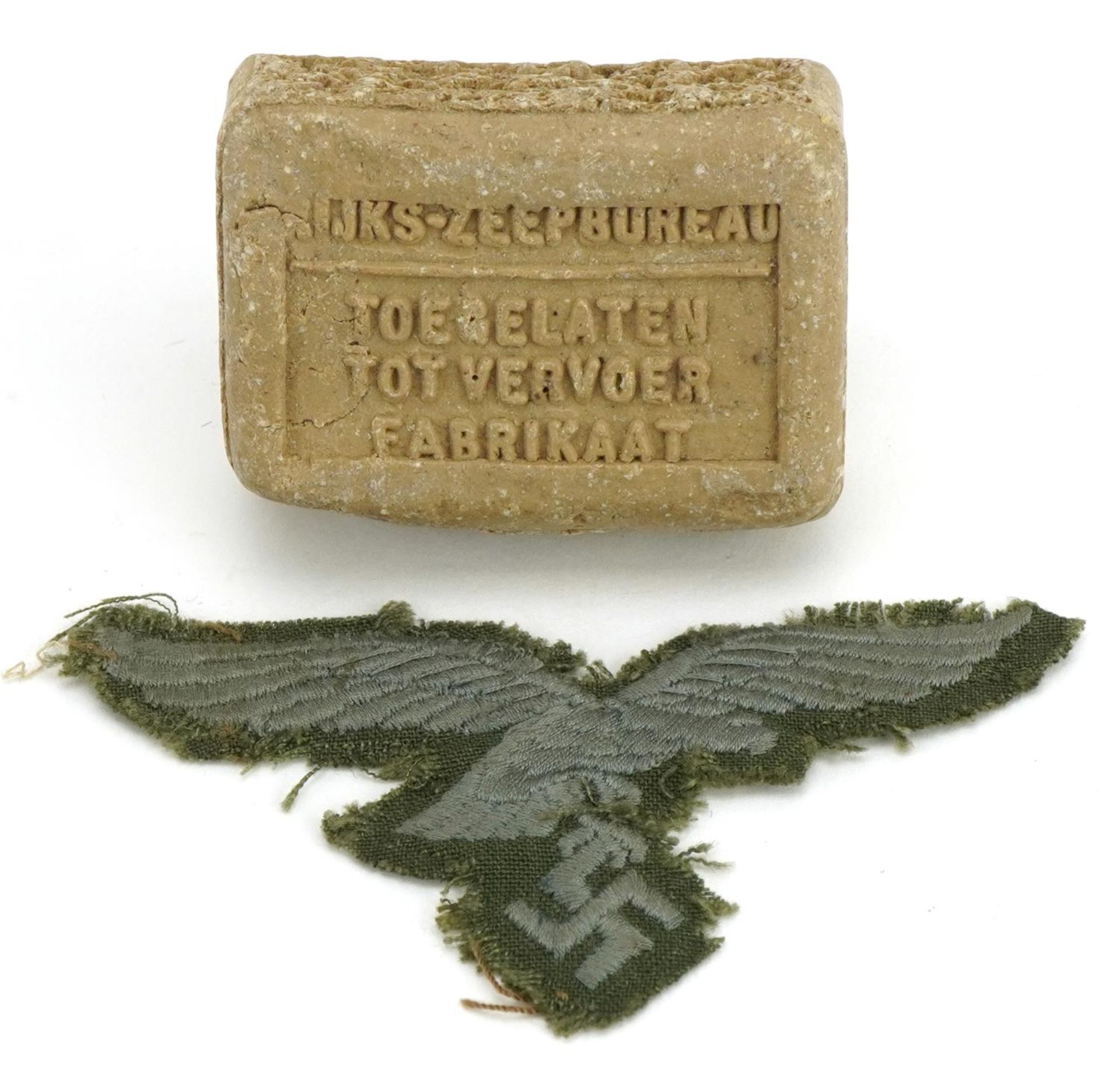 German military interest cloth badge and a bar of soap