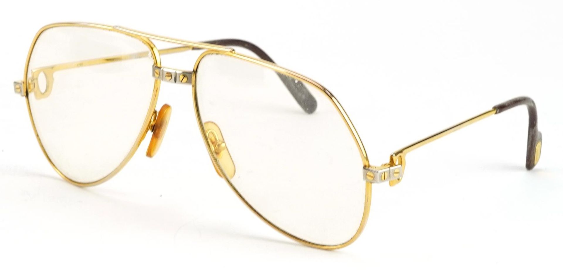 Pair of vintage Must de Cartier spectacles with fitted case numbered 5914, 14.5cm wide - Image 4 of 8