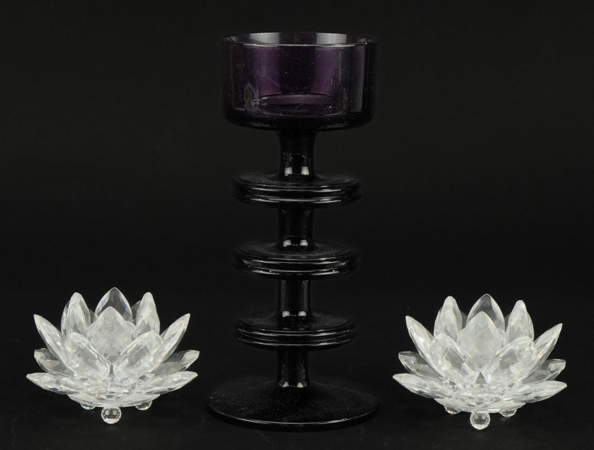 Wedgwood amethyst glass candle holder designed by Stennett Willson and a pair of Swarovski Crystal - Image 4 of 7