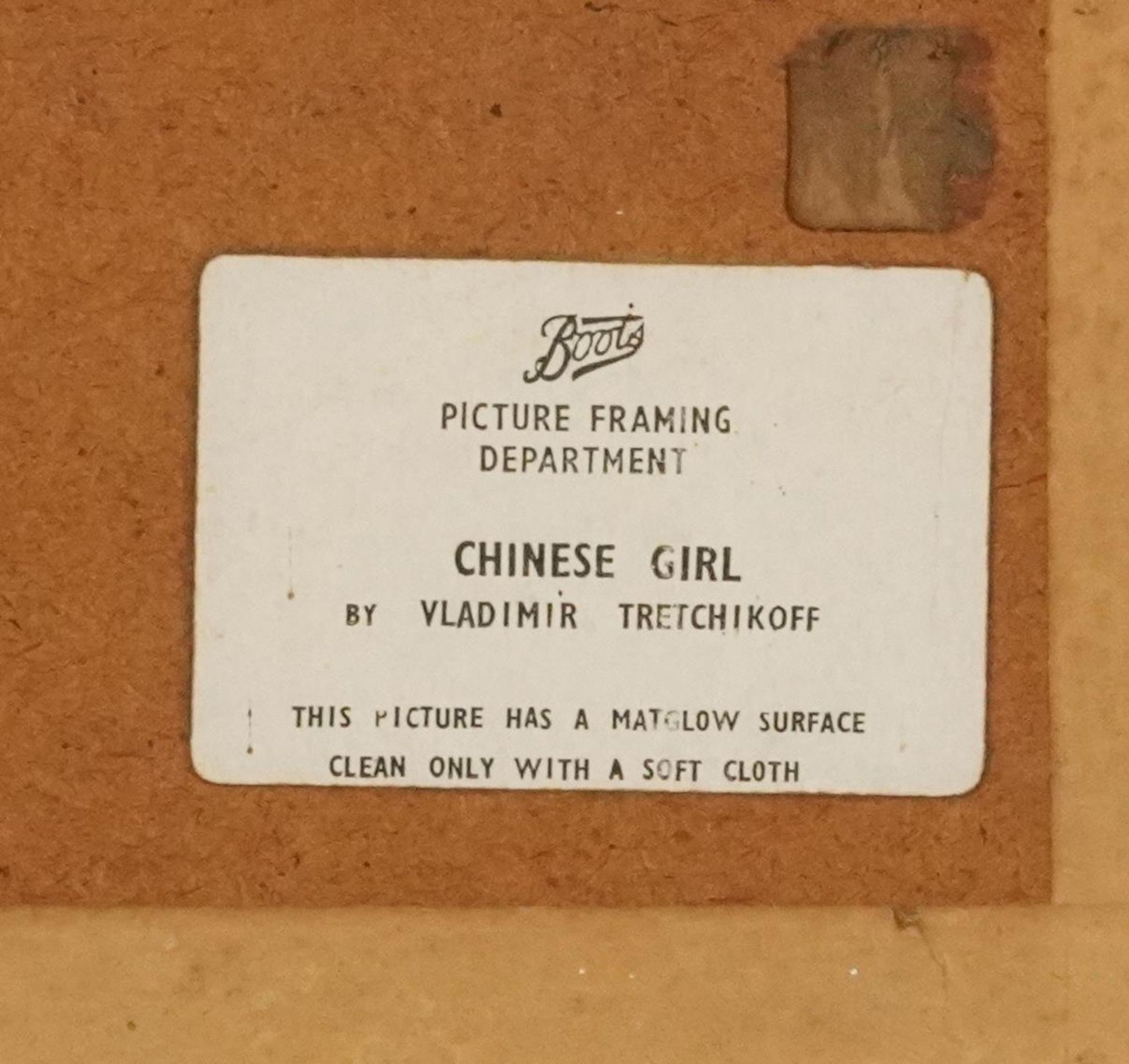 After Vladimir Tretchikoff - The Chinese Girl, vintage print in colour, Boots label verso, framed, - Image 9 of 10