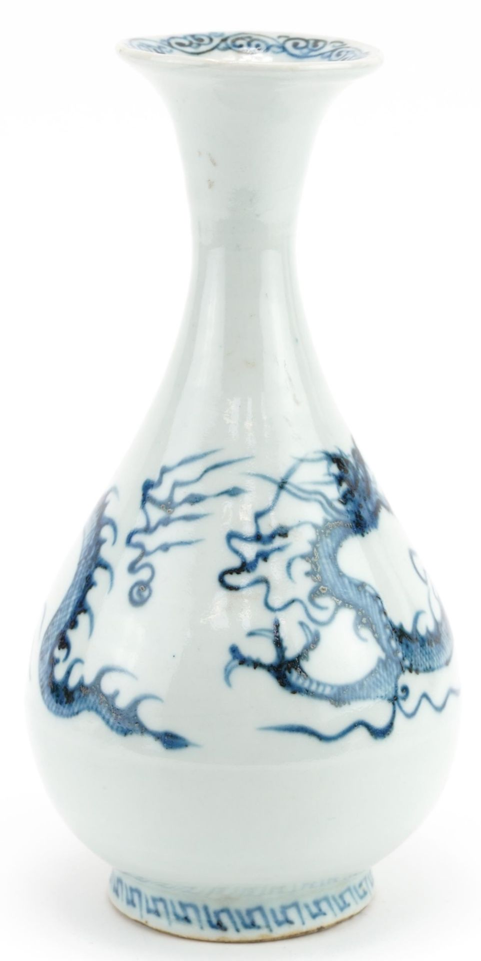 Chinese blue and white porcelain vase hand painted with a dragon, 25cm high