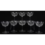 Set of eight good quality cut glass coupe cocktail glasses, each 12.5cm high