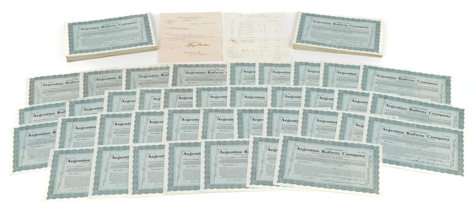 Extensive collection of early 20th century Argentine Railway Company share certificates