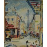 George Hann -Impressionist French street scene, impasto oil on canvas, mounted and framed, 59.5cm