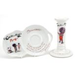 Waterloo Potteries Golly candlestick and saucer, 15cm high