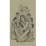 Eric Gill - The Madonna with child, wood engraving, various inscriptions verso including Annual 3