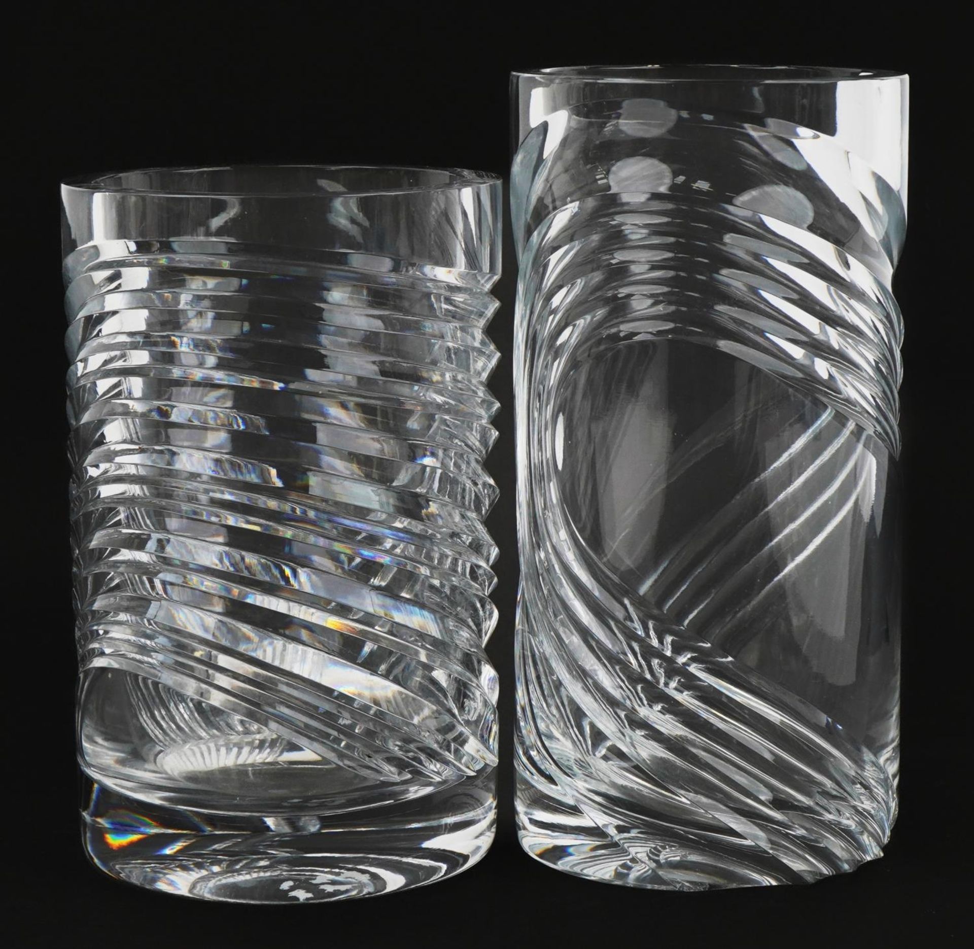 Two Scandinavian heavy clear art glass vases, the largest 23.5cm high