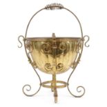 19th century style brass log bucket with swing handle, 45cm in diameter