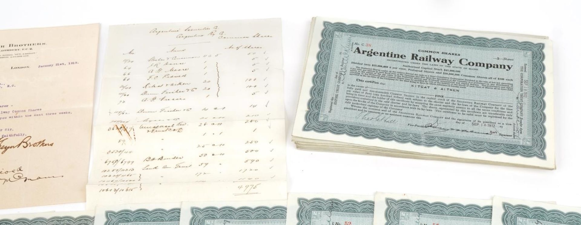 Extensive collection of early 20th century Argentine Railway Company share certificates - Bild 3 aus 6