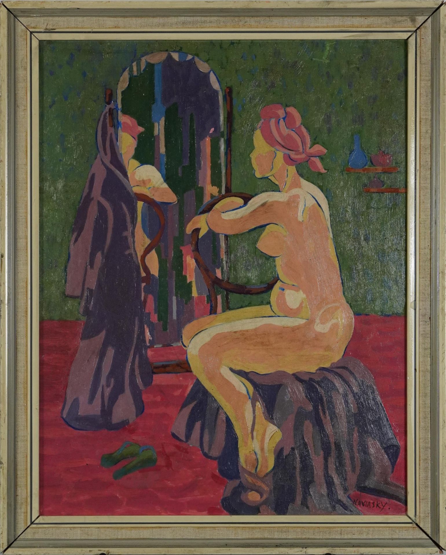 Manner of Philip Naviasky - Seated nude female in an interior, oil on board, mounted and framed, - Image 3 of 10