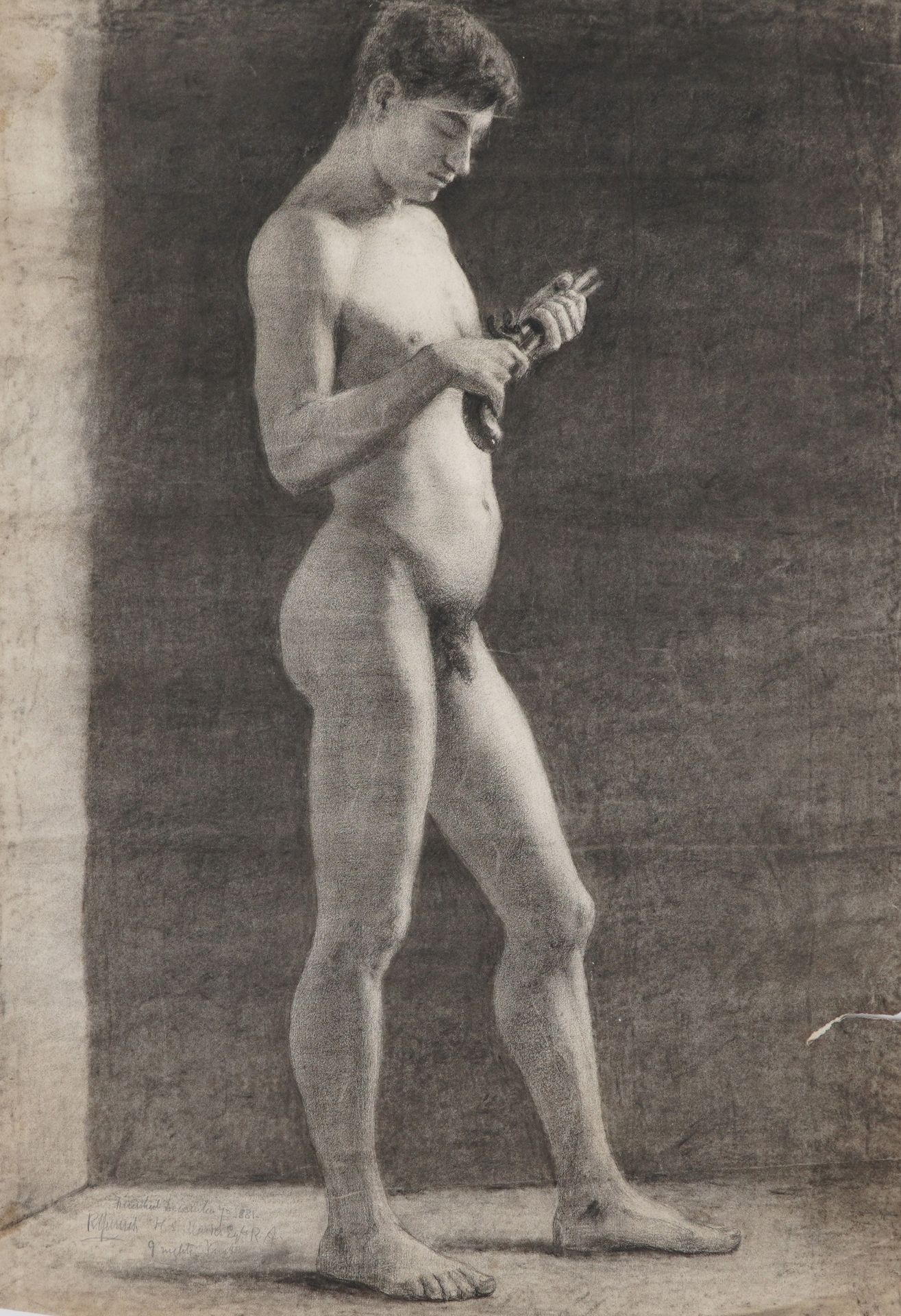 Full length studies of nude males, one wearing a Grecian robe and a head and shoulders portrait of a - Bild 5 aus 12