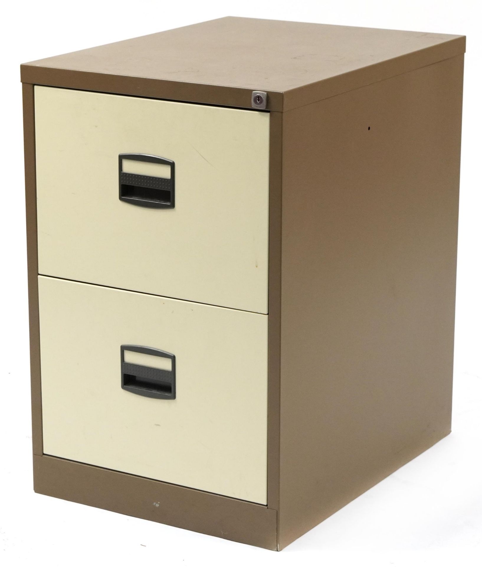 Two drawer metal filing cabinet, 71cm H x 50cm W x 62cm D