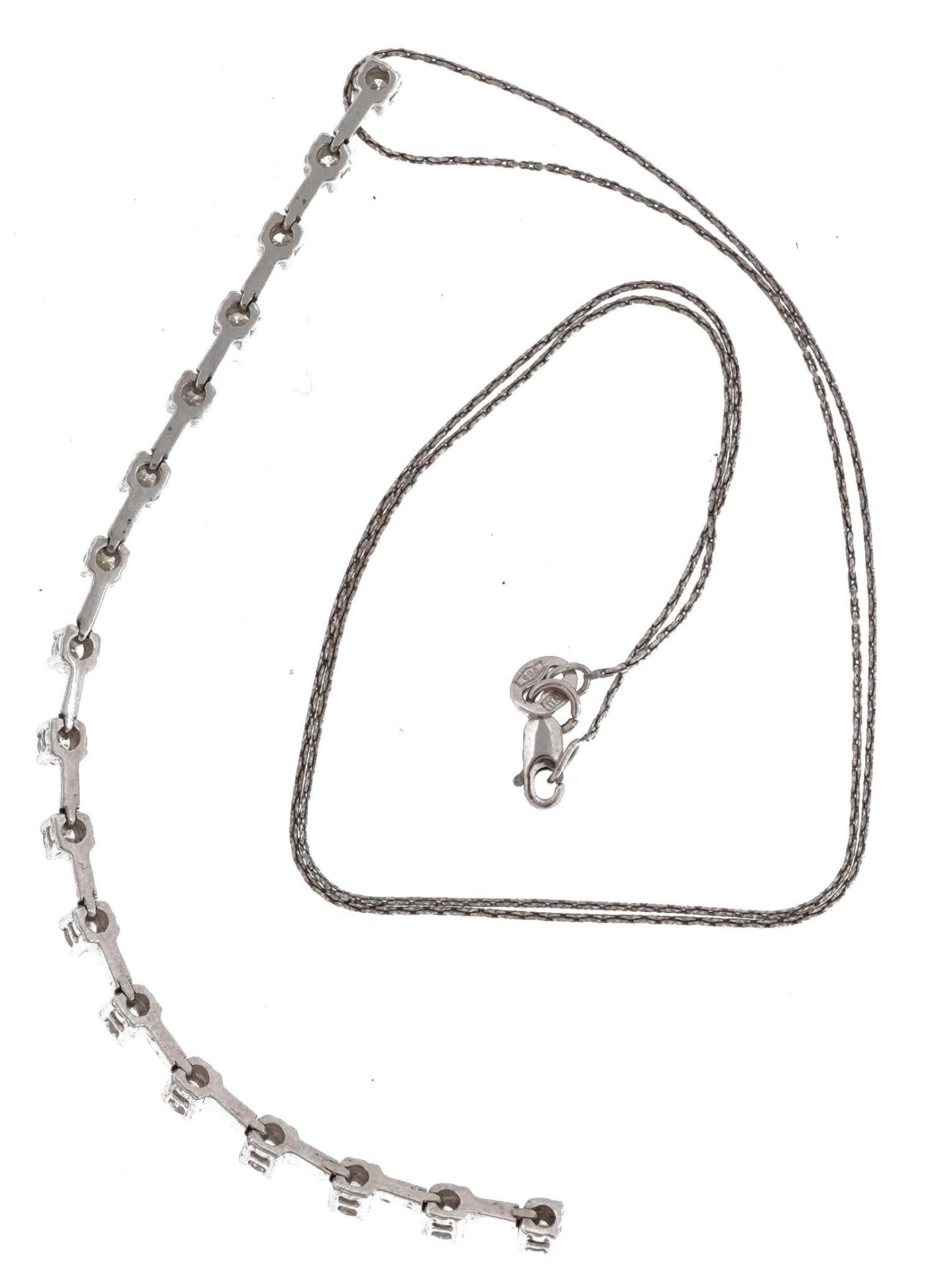 18ct white gold diamond line pendant set with seventeen diamonds on an 18ct white gold necklace, - Image 4 of 7