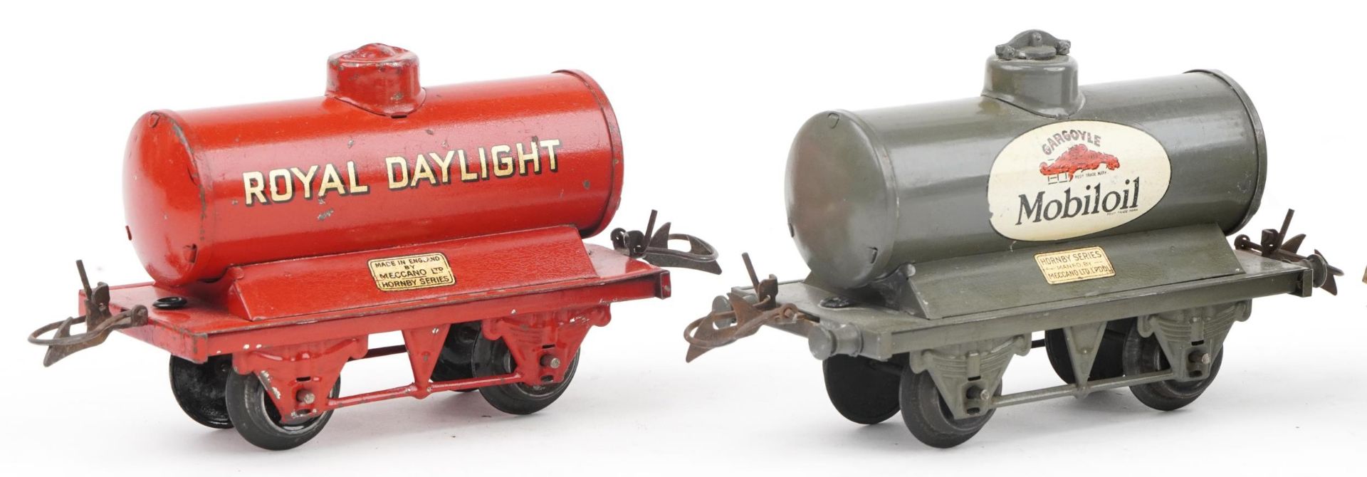 Four Hornby O gauge tinplate model railway advertising tankers comprising Pratt's Motor Spirit, - Image 2 of 5