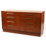 Mid century G Plan Fresco teak eight drawer chest, 76cm H x 142cm W x 44cm D