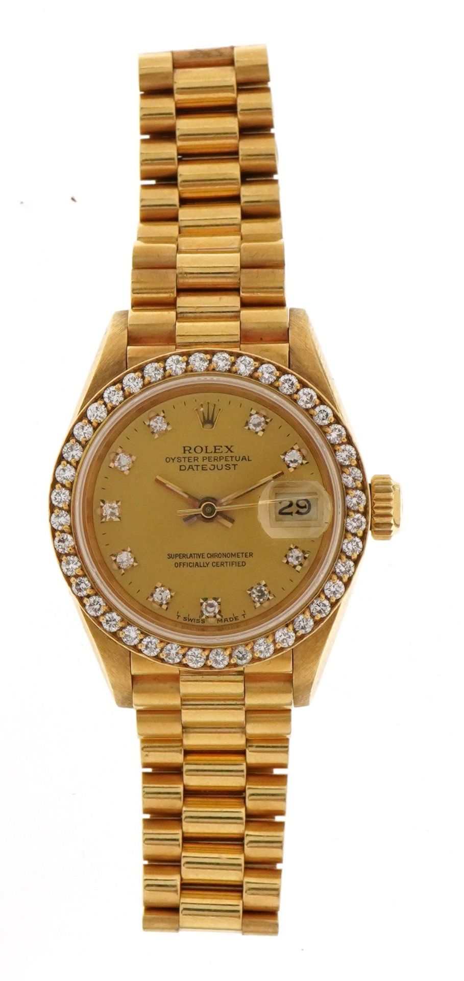 Rolex, ladies 18ct gold Rolex Oyster Datejust wristwatch with diamond set bezel and dial, 18ct - Image 3 of 7