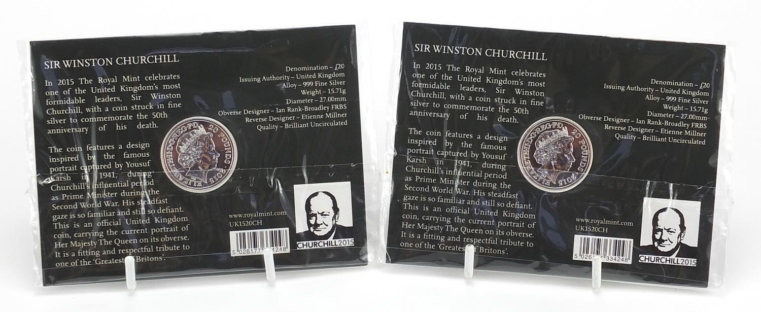 Two 2015 twenty pound fine silver coins by The Royal Mint commemorating Sir Winston Churchill - Image 2 of 2