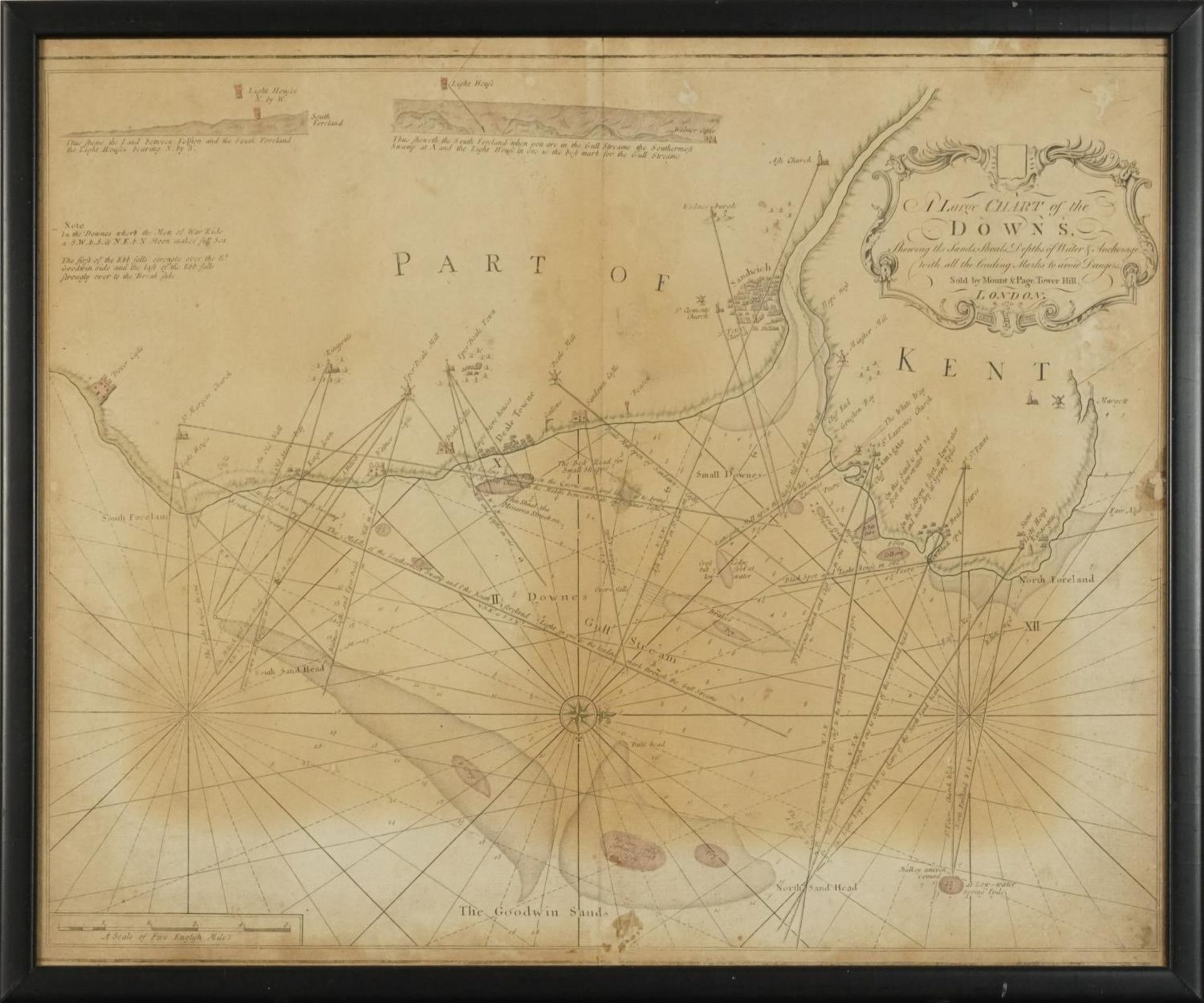 A Large Chart of the Downs, antique map sold by Mount & Page, Tower Hill, London, framed and glazed, - Image 2 of 4