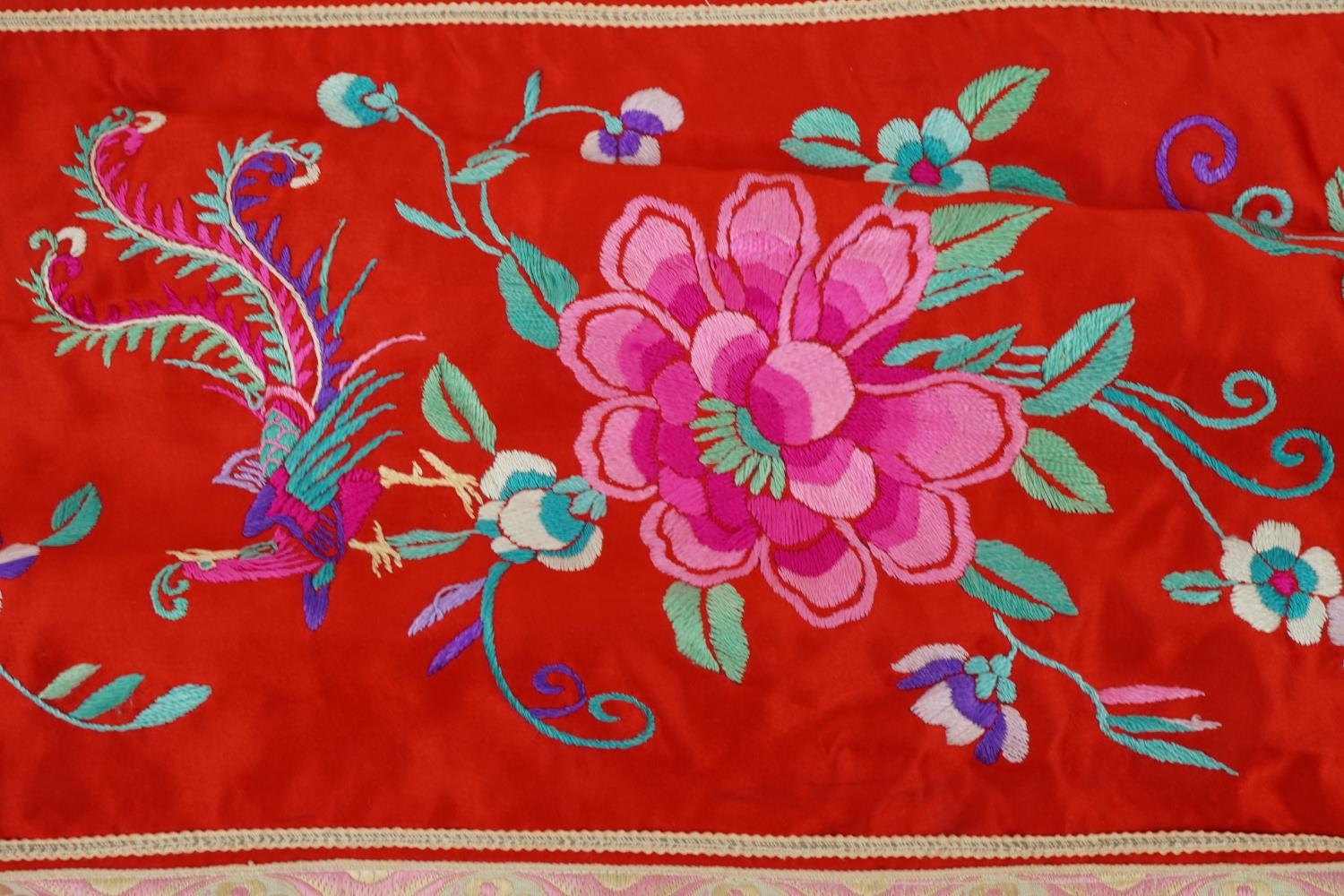 Chinese Canton silk skirt embroidered with flowers and a silk hat embroidered with a toad, the - Image 11 of 12