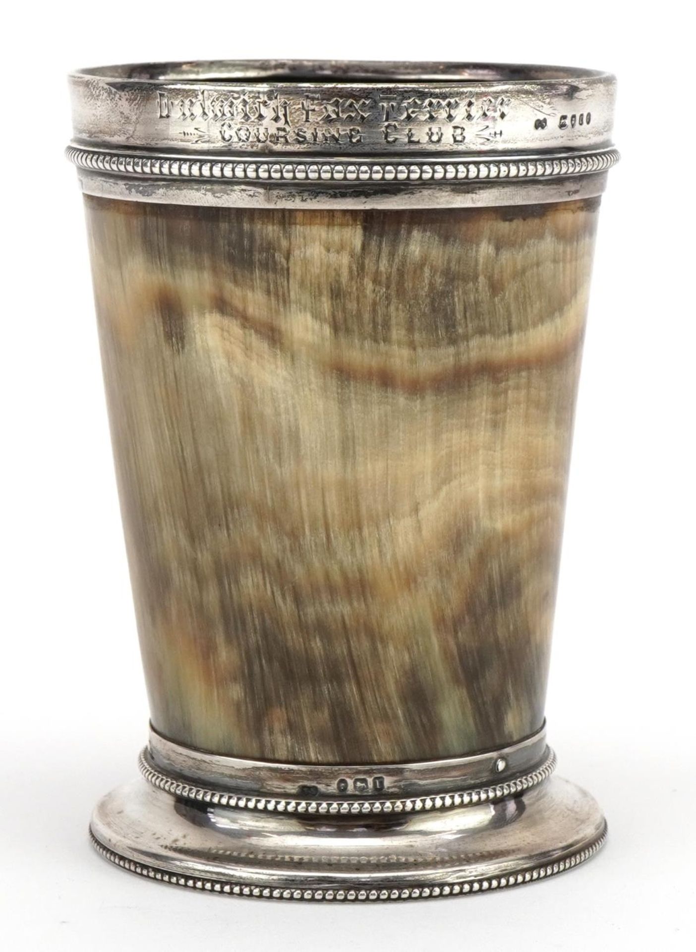 Victorian foxhunting interest silver mounted horn beaker with shield engraved Lightweight Stake - Image 2 of 4