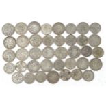 Collection of British pre decimal, pre 1947 coins including half crowns and two shillings