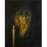 After Stephen Pearson - Girl by candlelight, 1960s print in colour, mounted and framed, 48cm x