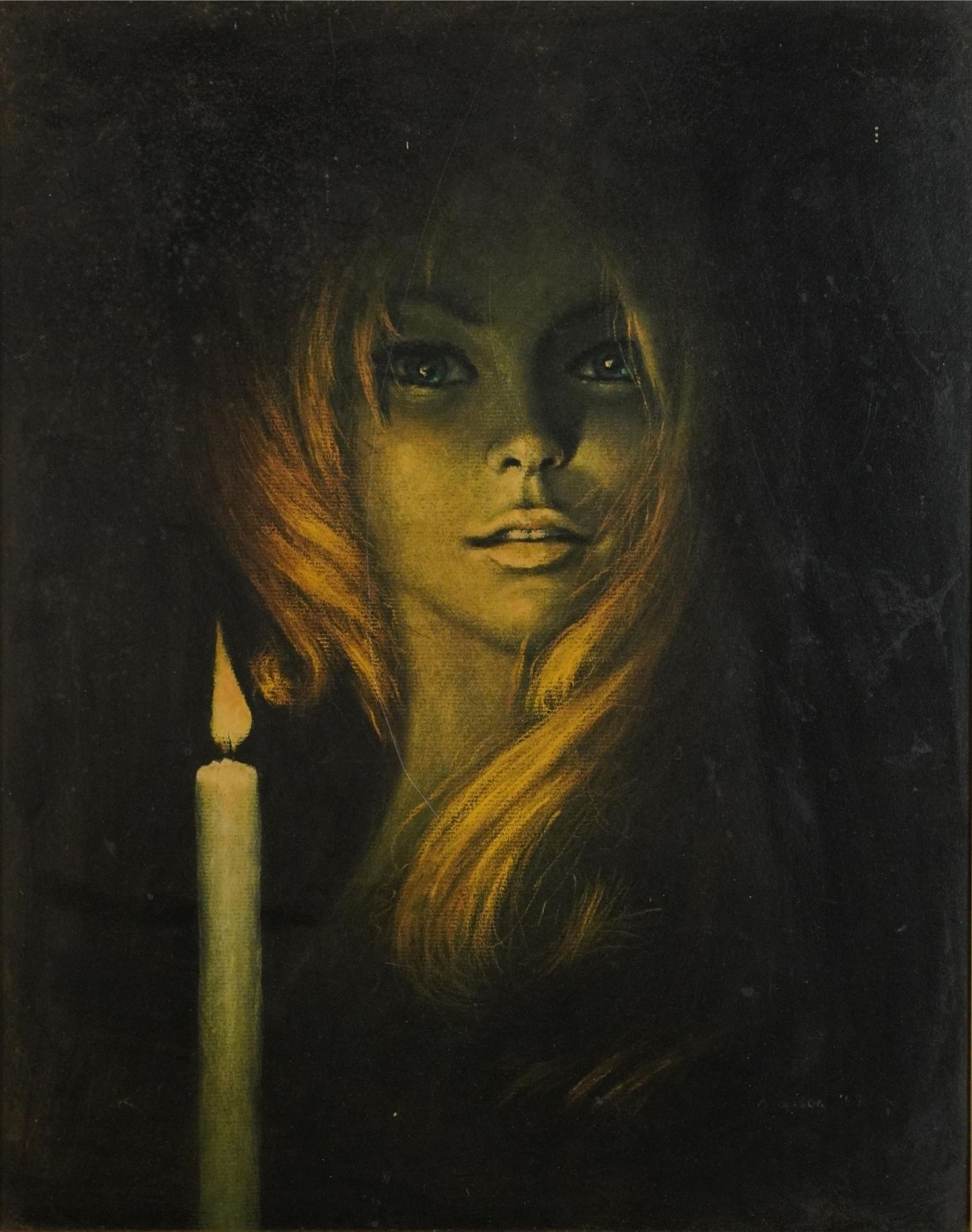 After Stephen Pearson - Girl by candlelight, 1960s print in colour, mounted and framed, 48cm x