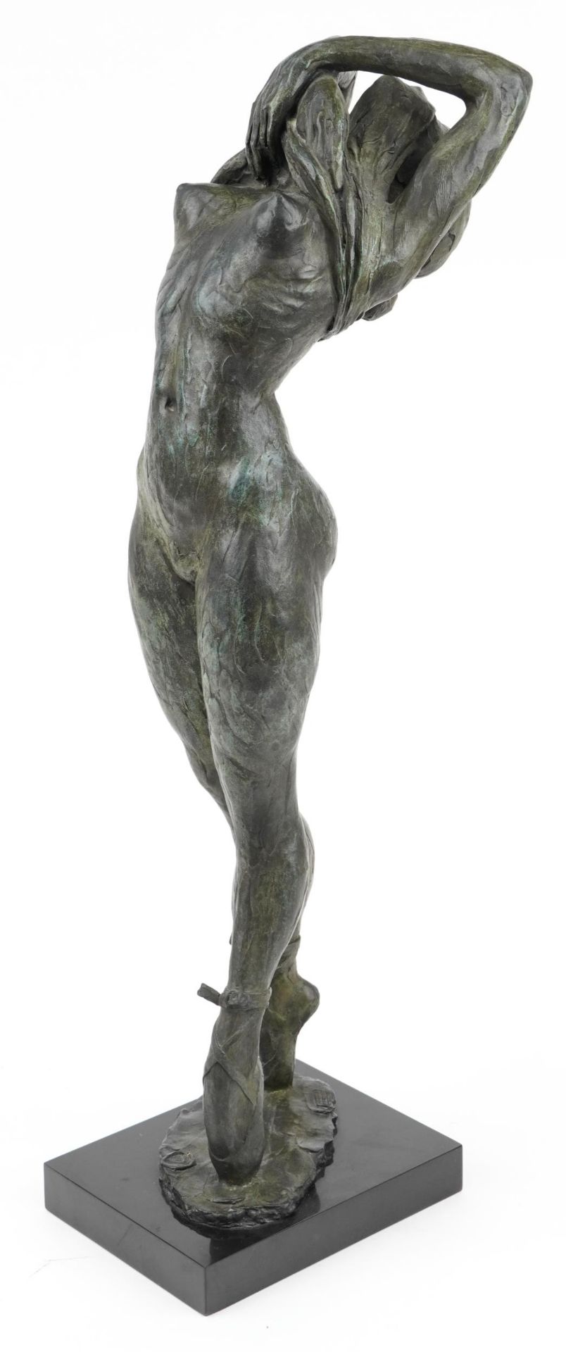 Enzo Plazzotta, contemporary verdigris patinated bronze sculpture of Prima Ballerina Dame Antoinette