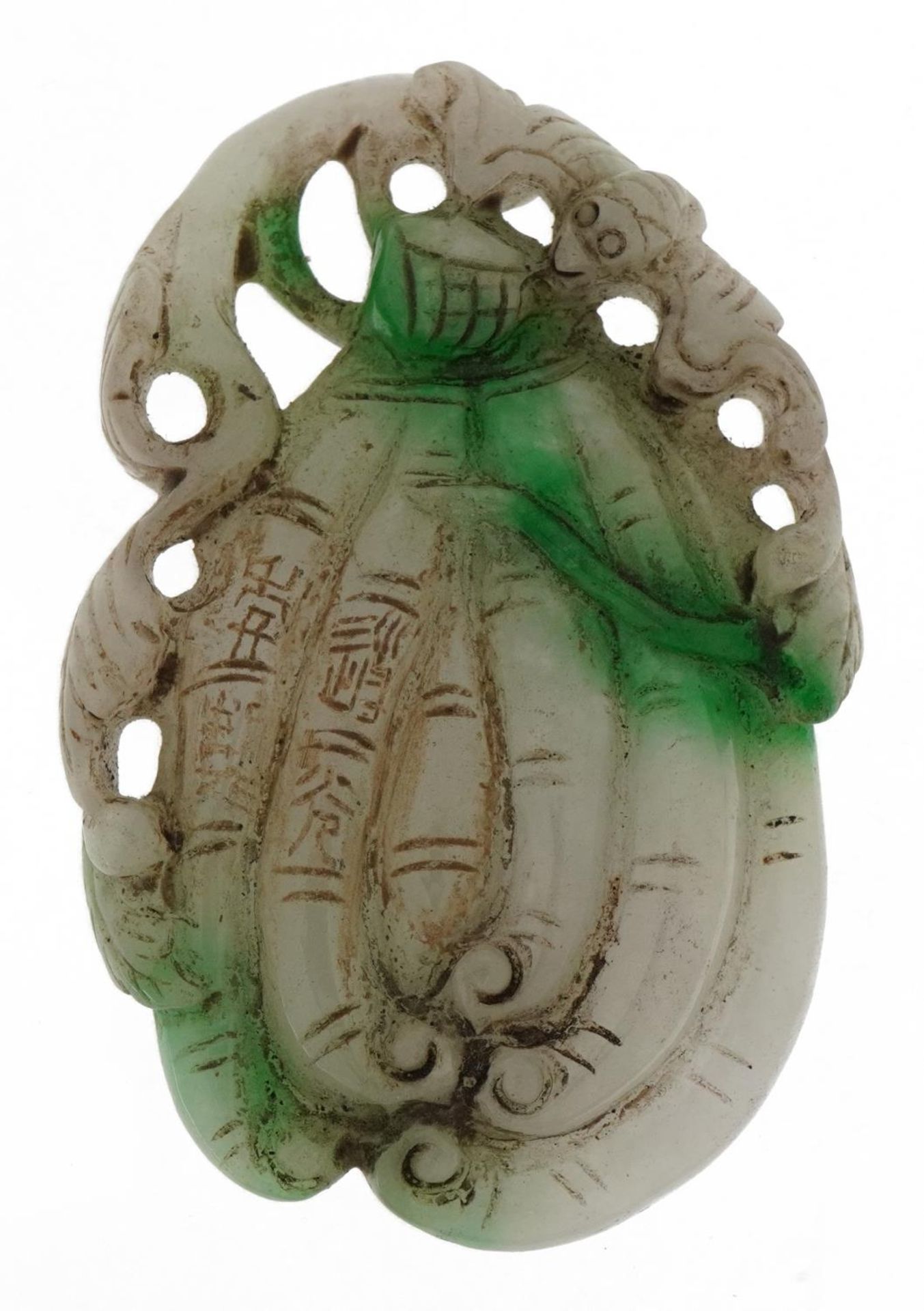 Chinese jade panel carved with a bat, 8.5cm wide
