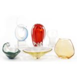Art glassware including a Murano sculpture with V Nason & C label, the largest 22.5cm high