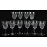 Set of ten good quality cut glass wine glasses, each 16.5cm high