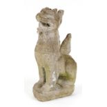 Garden stoneware water fountain in the form of a Chinese qilin, 62cm high