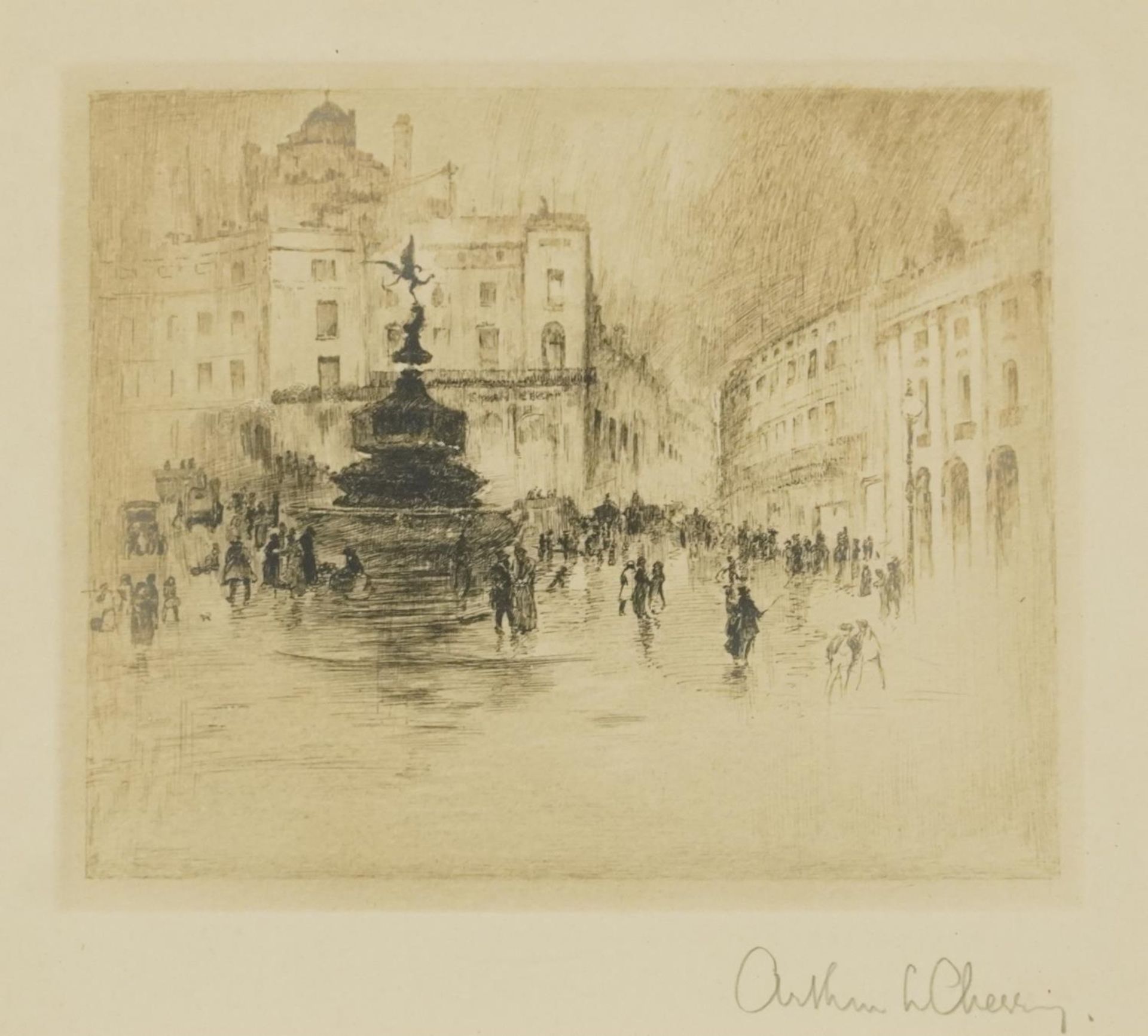 Arthur L Cherry - London Bridge and Shaftsbury Memorial Fountain, pair of pencil signed drypoint - Image 3 of 12