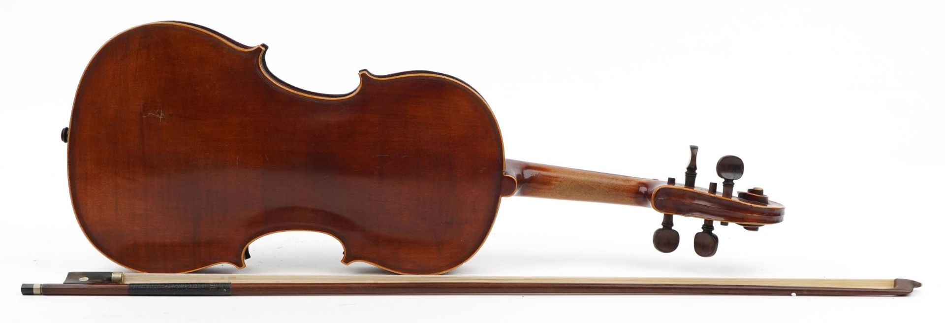 Old wooden violin with one piece back, the violin with rosewood mount and fitted carrying case, - Image 3 of 12