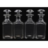 Set of four antique square glass decanters with stoppers, 20cm high