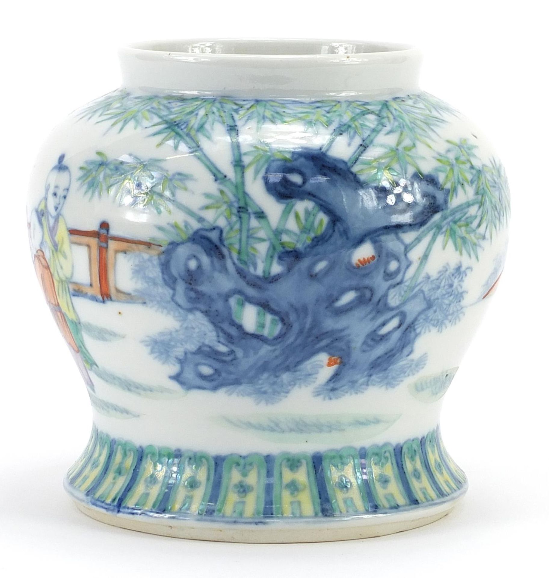 Chinese doucai porcelain baluster vase hand painted with children playing, six figure character - Image 4 of 6