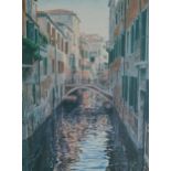 Siesta in Venice, pencil signed print in colour, indistinctly signed, mounted, framed and glazed,