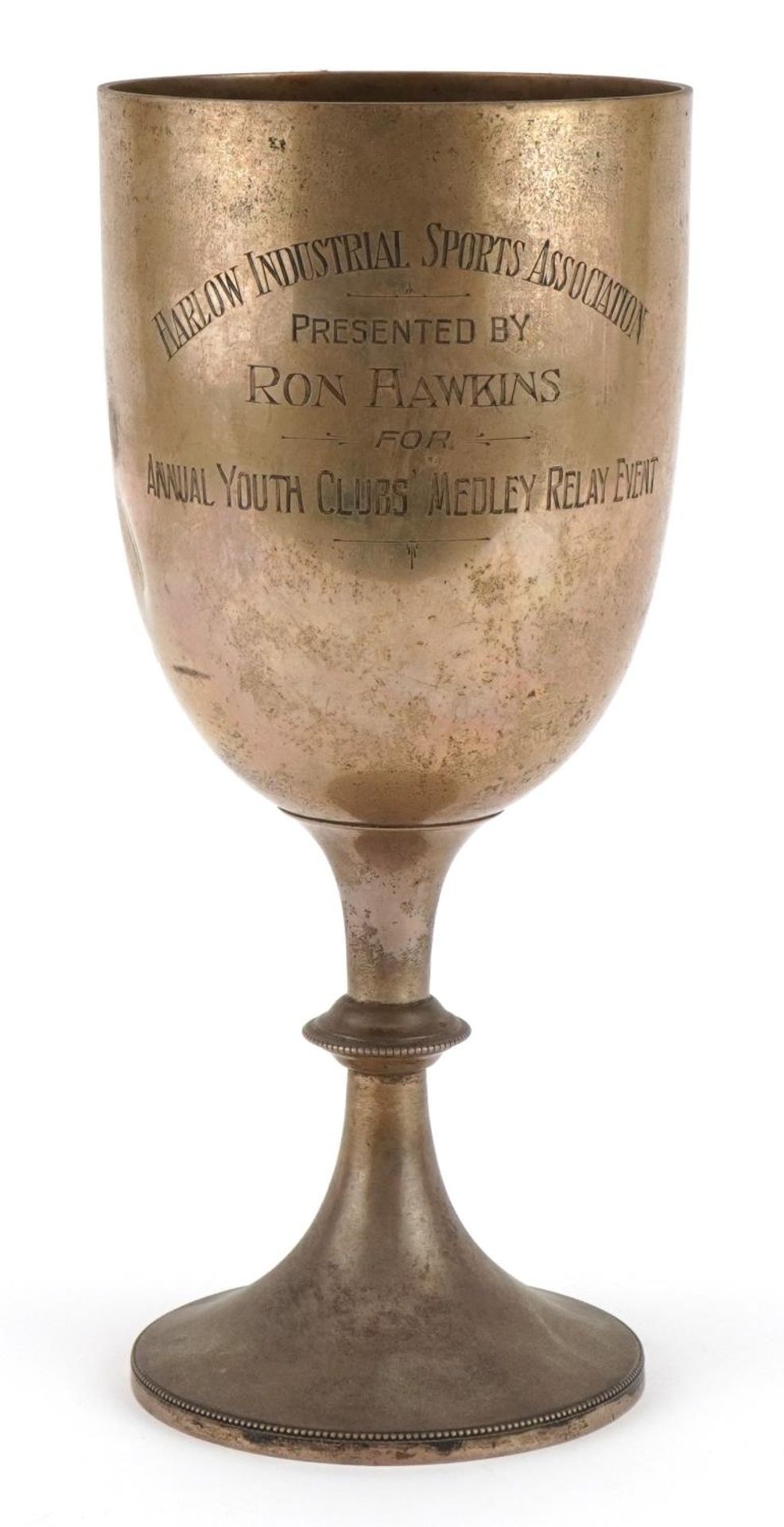 Harrison Brothers & Howson, large Edwardian sports trophy engraved Harlow Industrial Sports