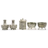 Wang Hing, Chinese silver five piece cruet, the largest 5.5cm high, total weight 163.0g