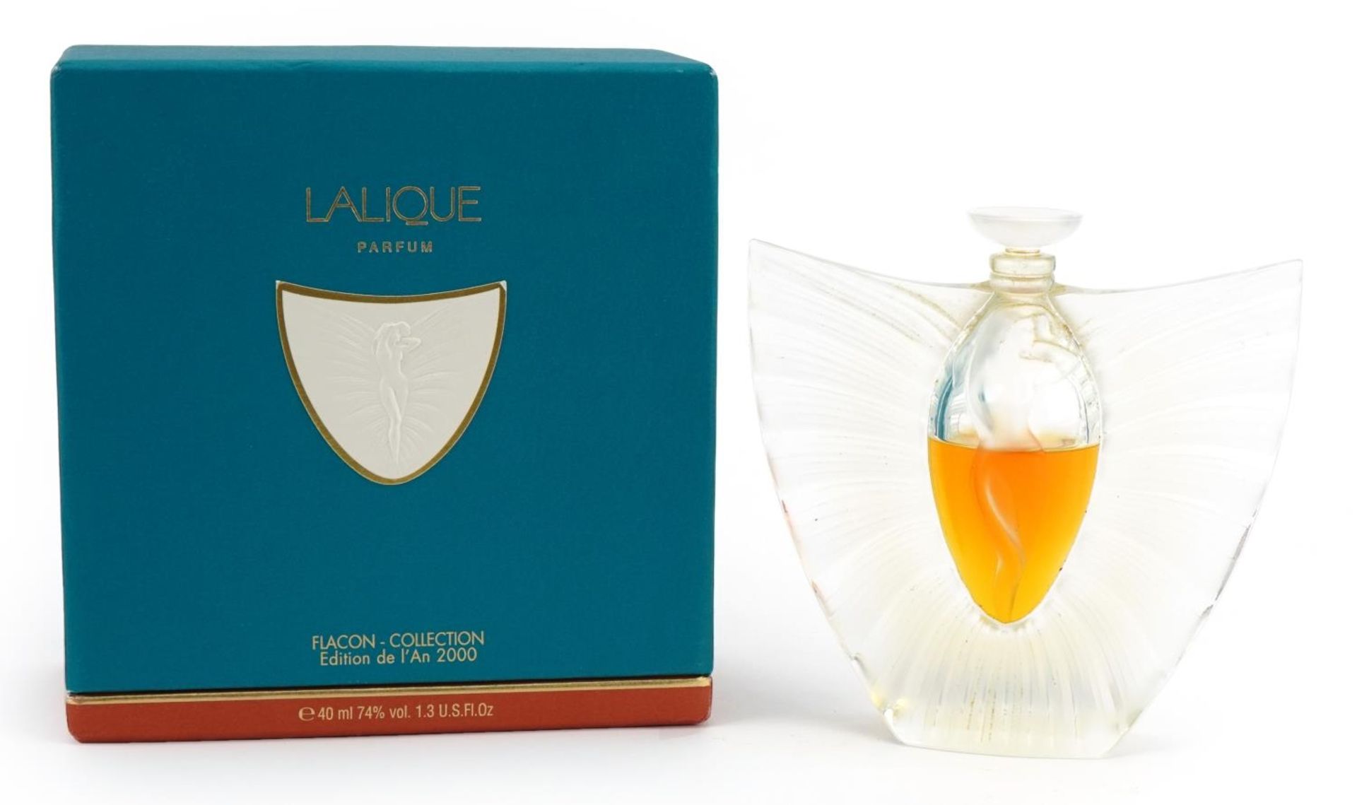 Lalique Le Flacon opalescent Sylphide glass scent bottle with box etched Lalique France, the
