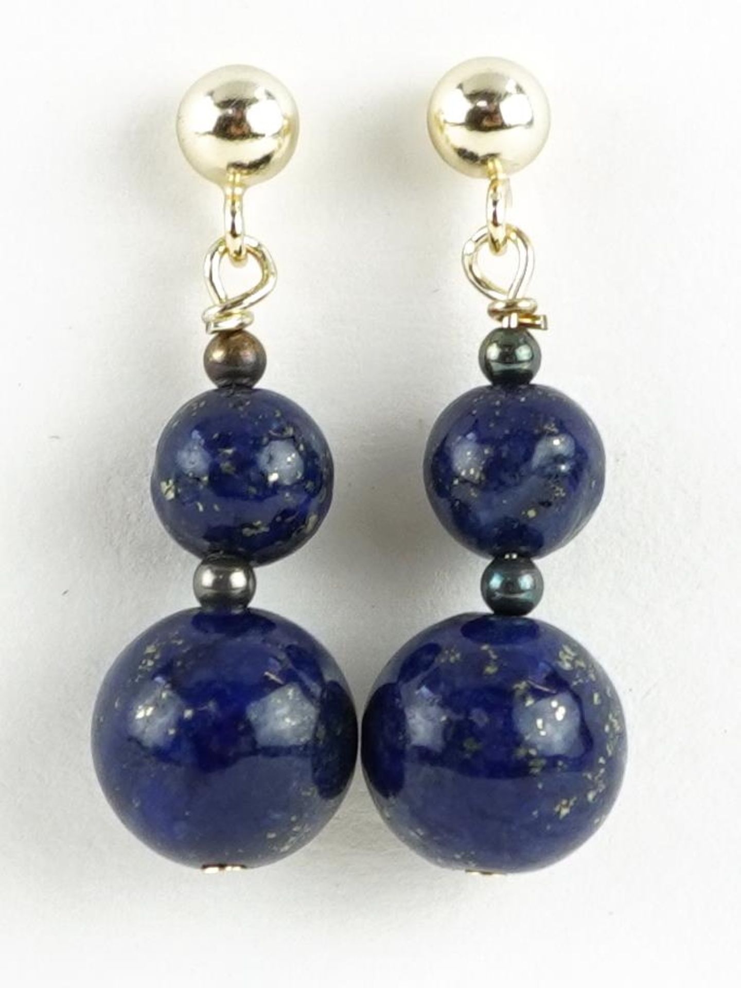 Pair of silver gilt lapis lazuli graduated drop earrings, 2.6cm high, 3.1g