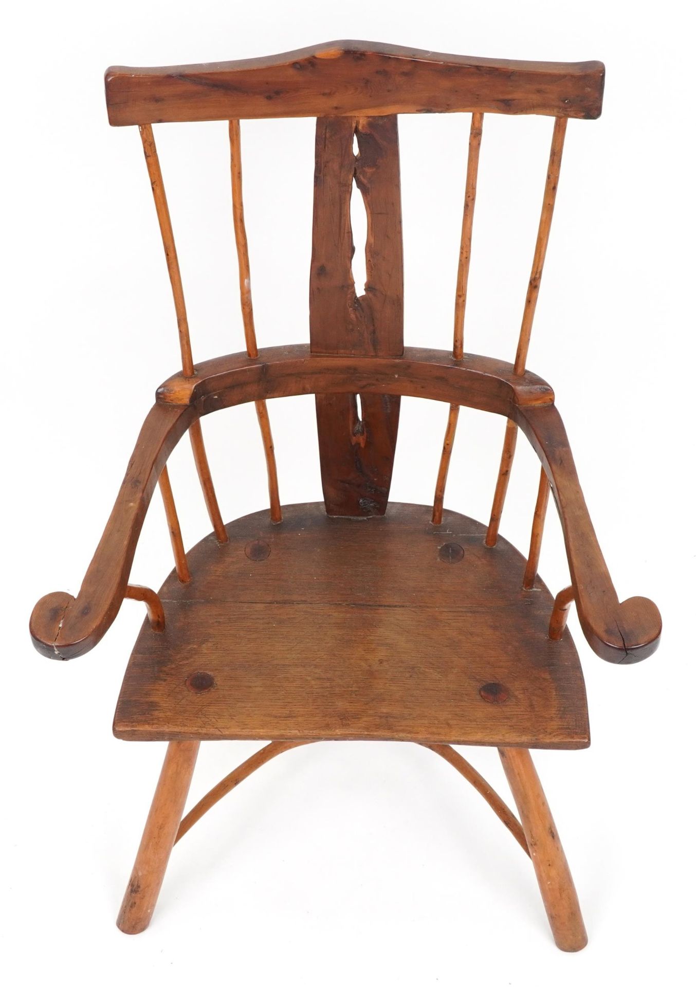 Antique country spindle back chair with pierced splat, 101cm high - Image 3 of 4