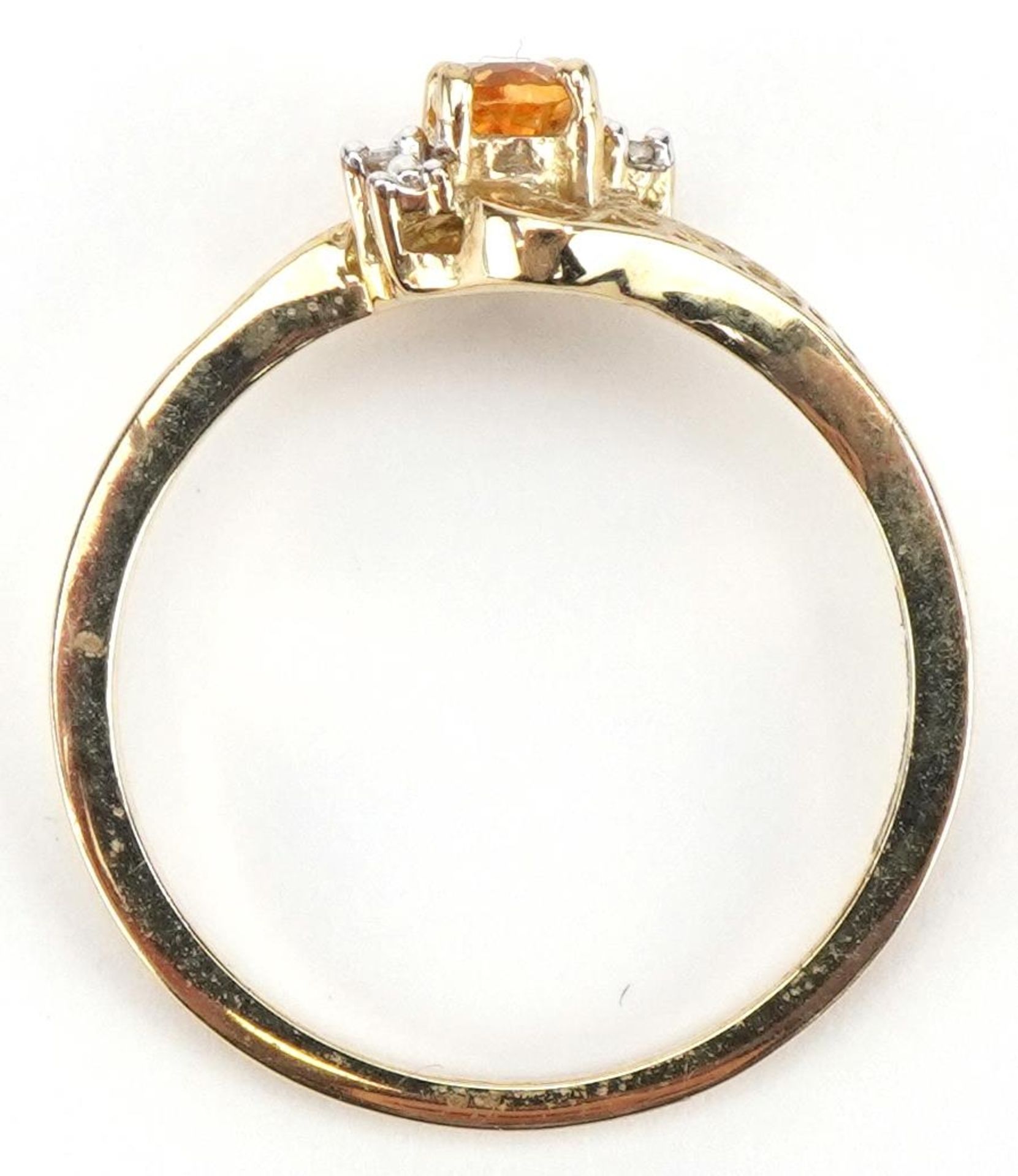 9ct gold citrine and diamond crossover ring with pierced shoulders, size L, 1.5g - Image 3 of 4