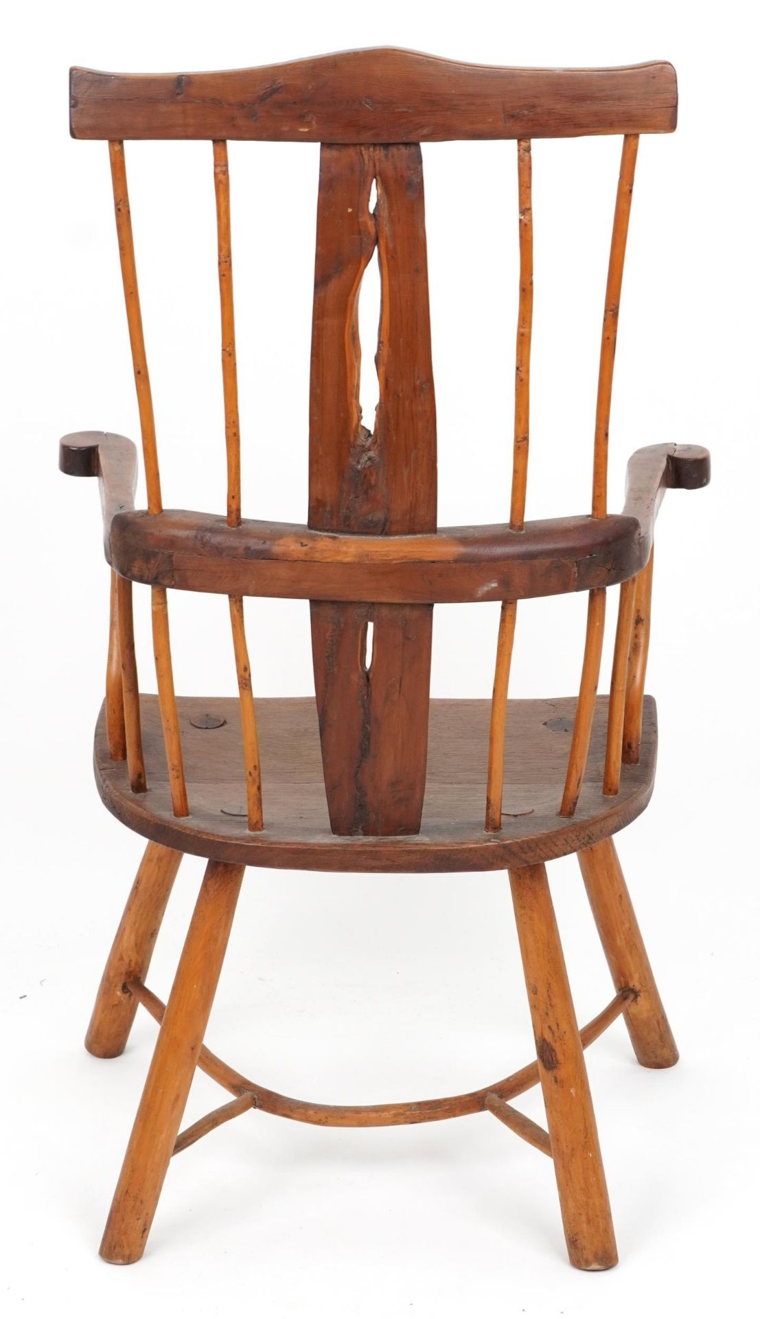 Antique country spindle back chair with pierced splat, 101cm high - Image 4 of 4