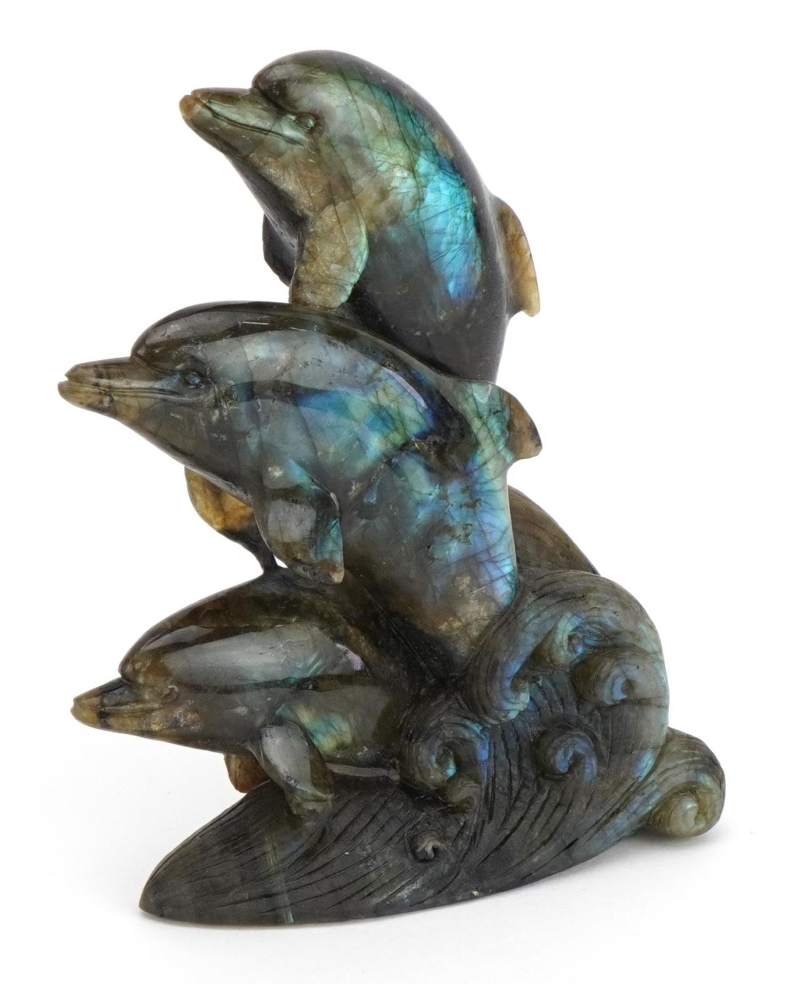 Labradorite carving of three dolphins, 15cm high - Image 2 of 6