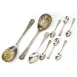 Victorian and later spoons including a pair of tablespoons with shell shaped bowls by G J D F London