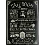 Reproduction Bathroom Rules tin sign, 70cm x 50cm