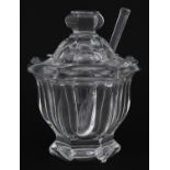 Baccarat, French crystal sauce lidded preserve pot with spoon, 11.5cm high