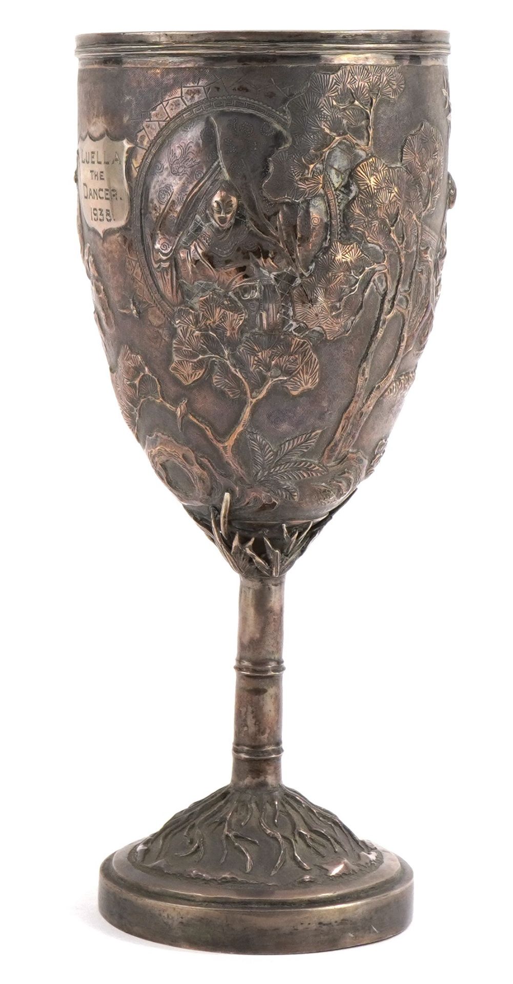 Chinese silver goblet embossed with figures and musicians in a courtyard, 19cm high, 229.4g - Bild 3 aus 14